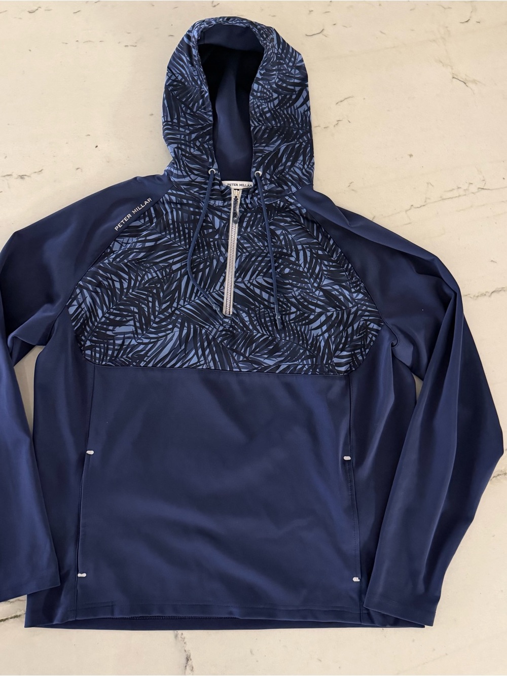 Peter Millar Hoodie Mens Large Hyperlight Quarter Zip Blue Pattern